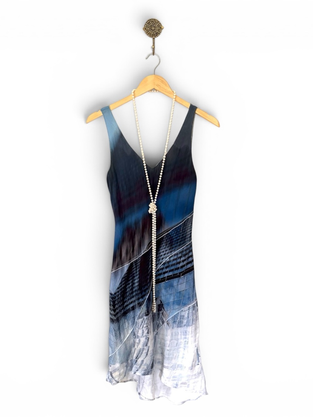 Go Silk Architectural Print Slip Dress | Bias-Cut Silk Charmeuse | EUC XS